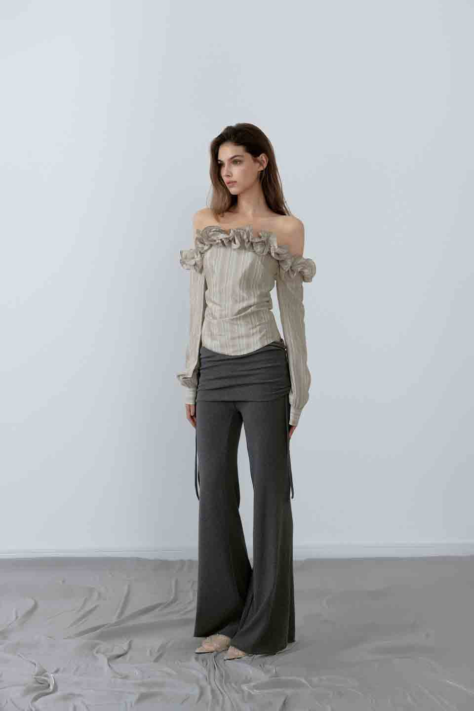 NONCESTNON N221 Striped pleated long sleeved top