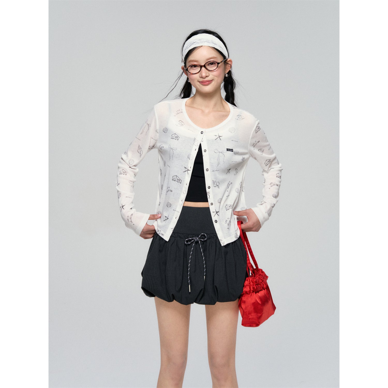 AsGony ASG25075 Printed lightweight knitted cardigan