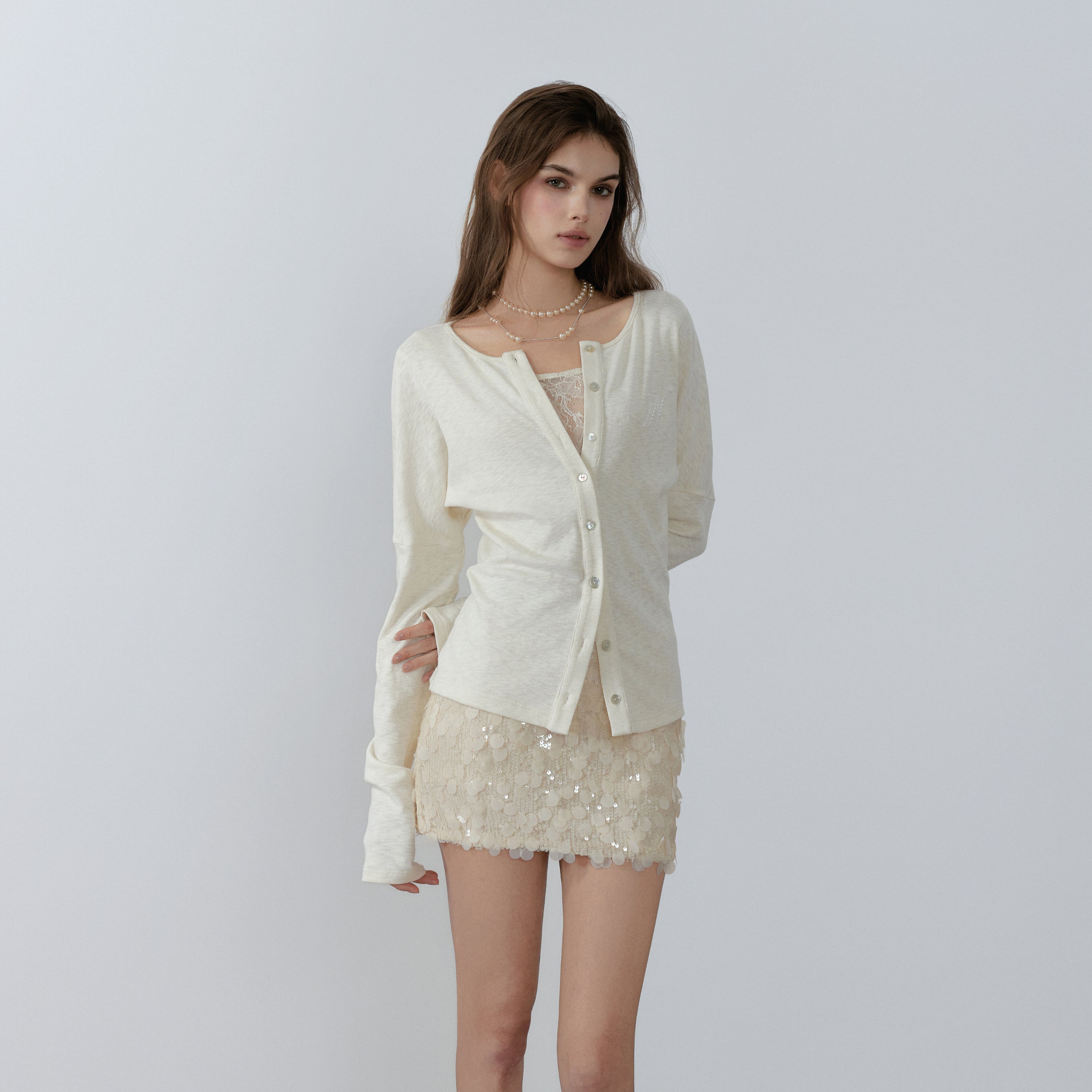 NONCESTNON N226 Fake two-piece pullover cardigan