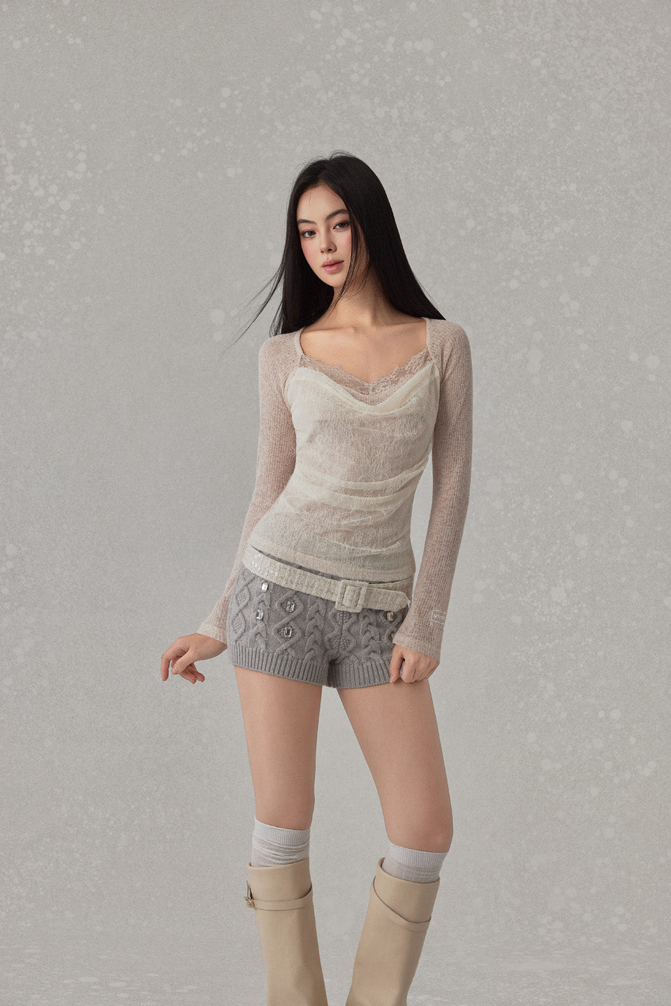 NONCESTNON N240 Lace collar long sleeved top