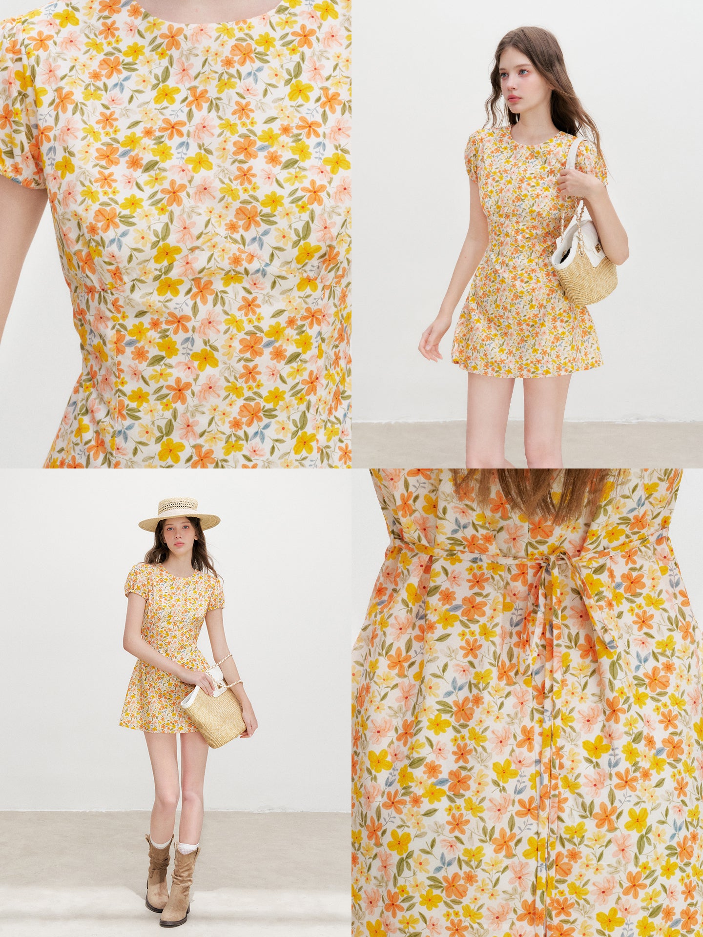 16DEWS 16D26338 Print Round-Neck Puff-Sleeve Dress