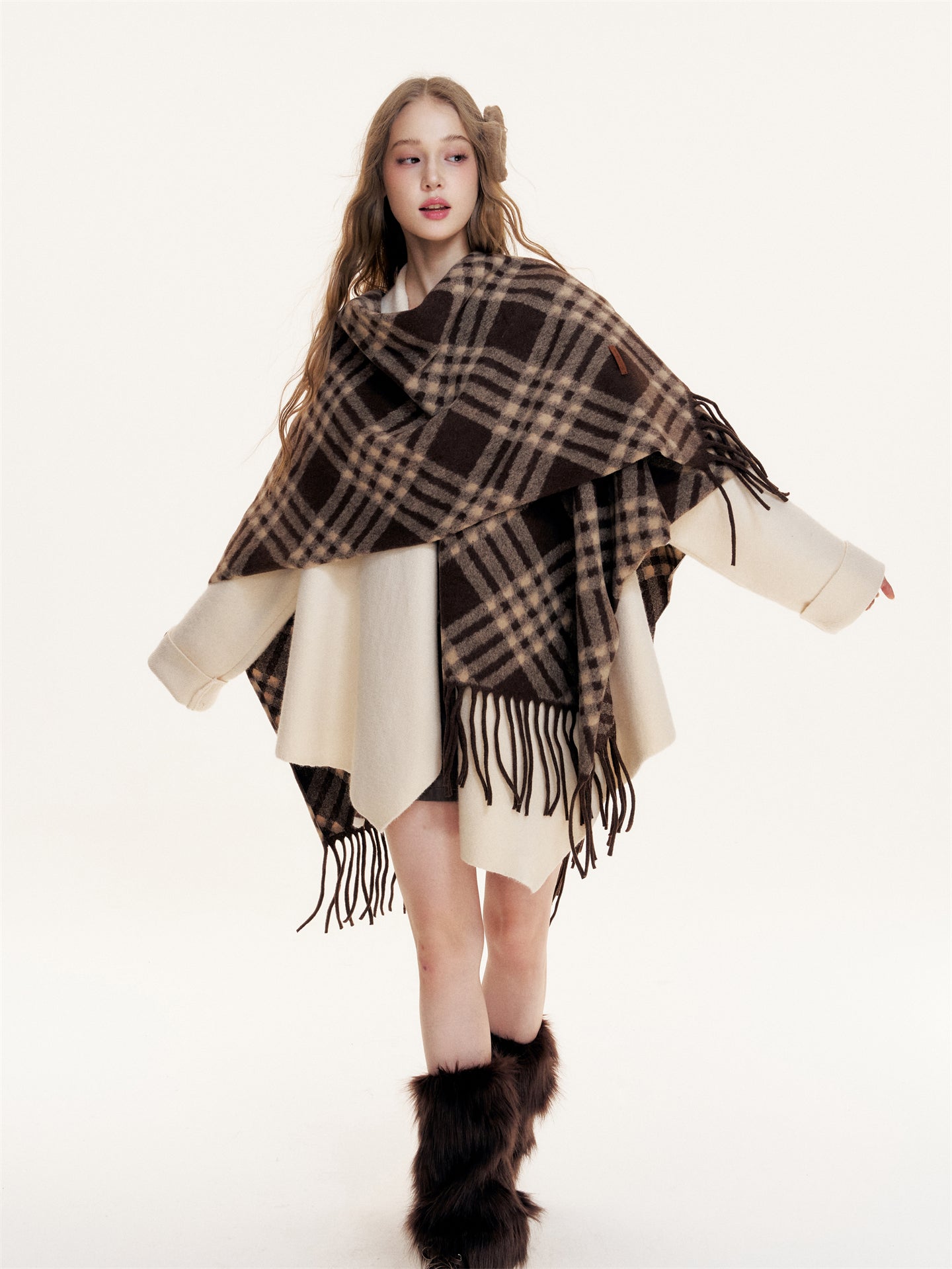 16DEWS 16D25419 Long plaid shawl