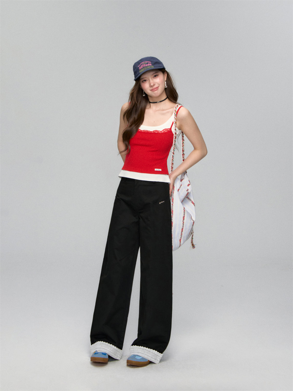 AsGony ASG25158 Flanging lace loose casual pants