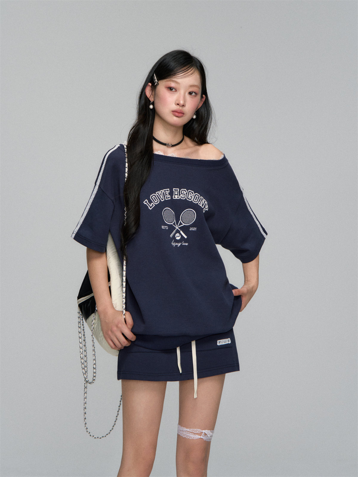 AsGony ASG25110&ASG25111 Embroidered patchwork lace T-shirt + skirt set (seperate)