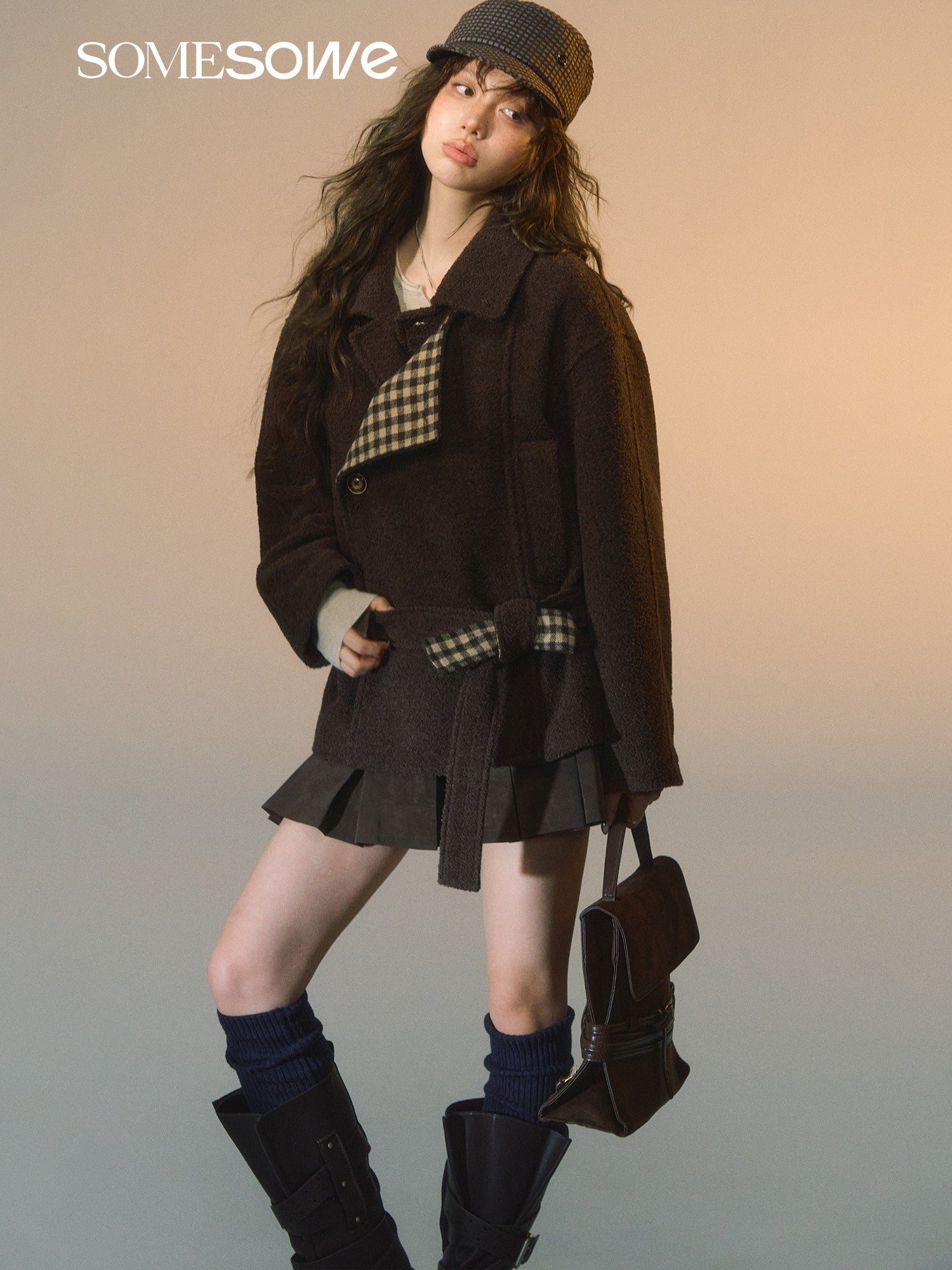 SOMESOWE S2508257 Plaid spliced woolen short jacket