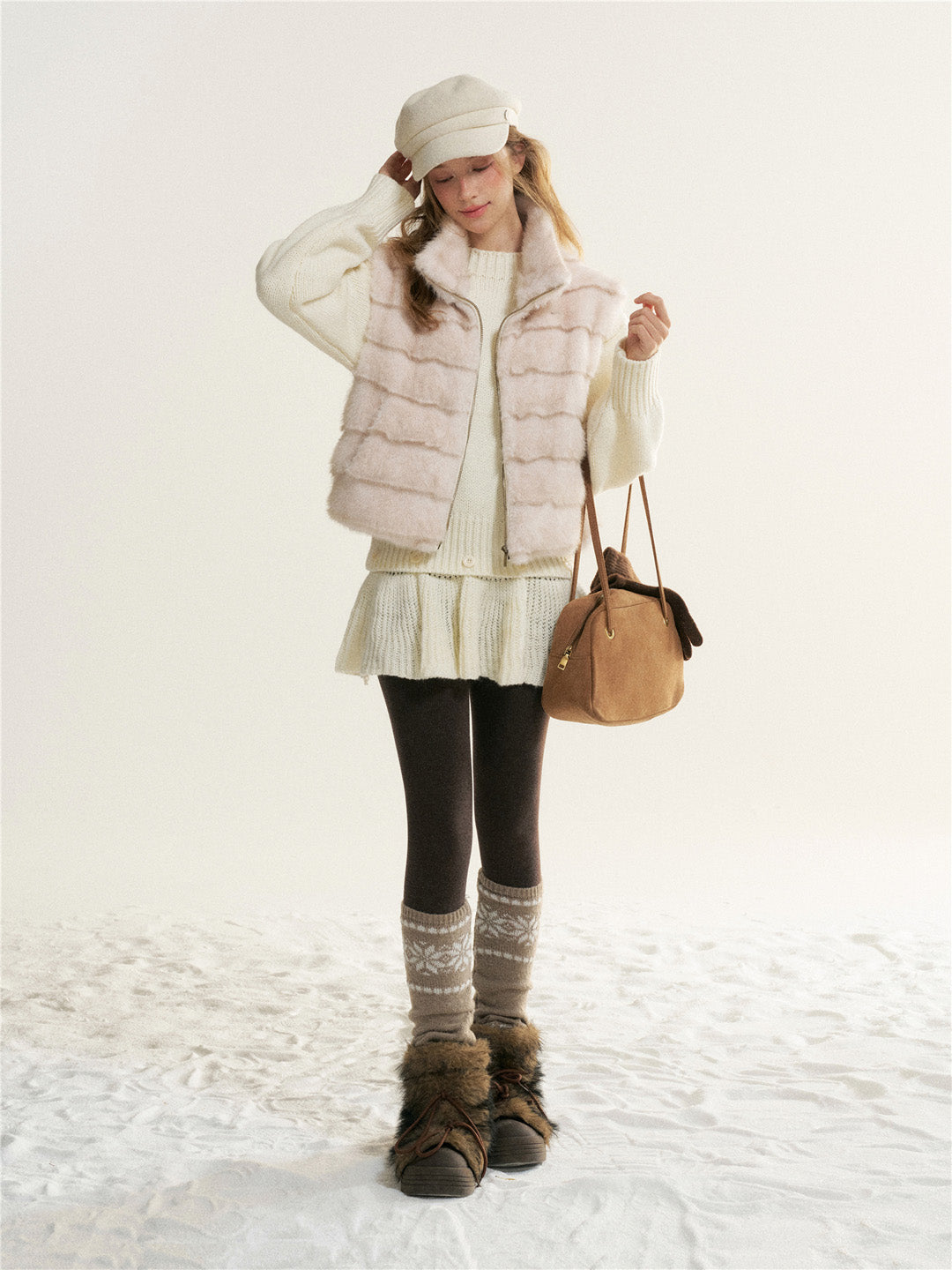 16DEWS 16D25531 Stand collar design imitates mink fur vest