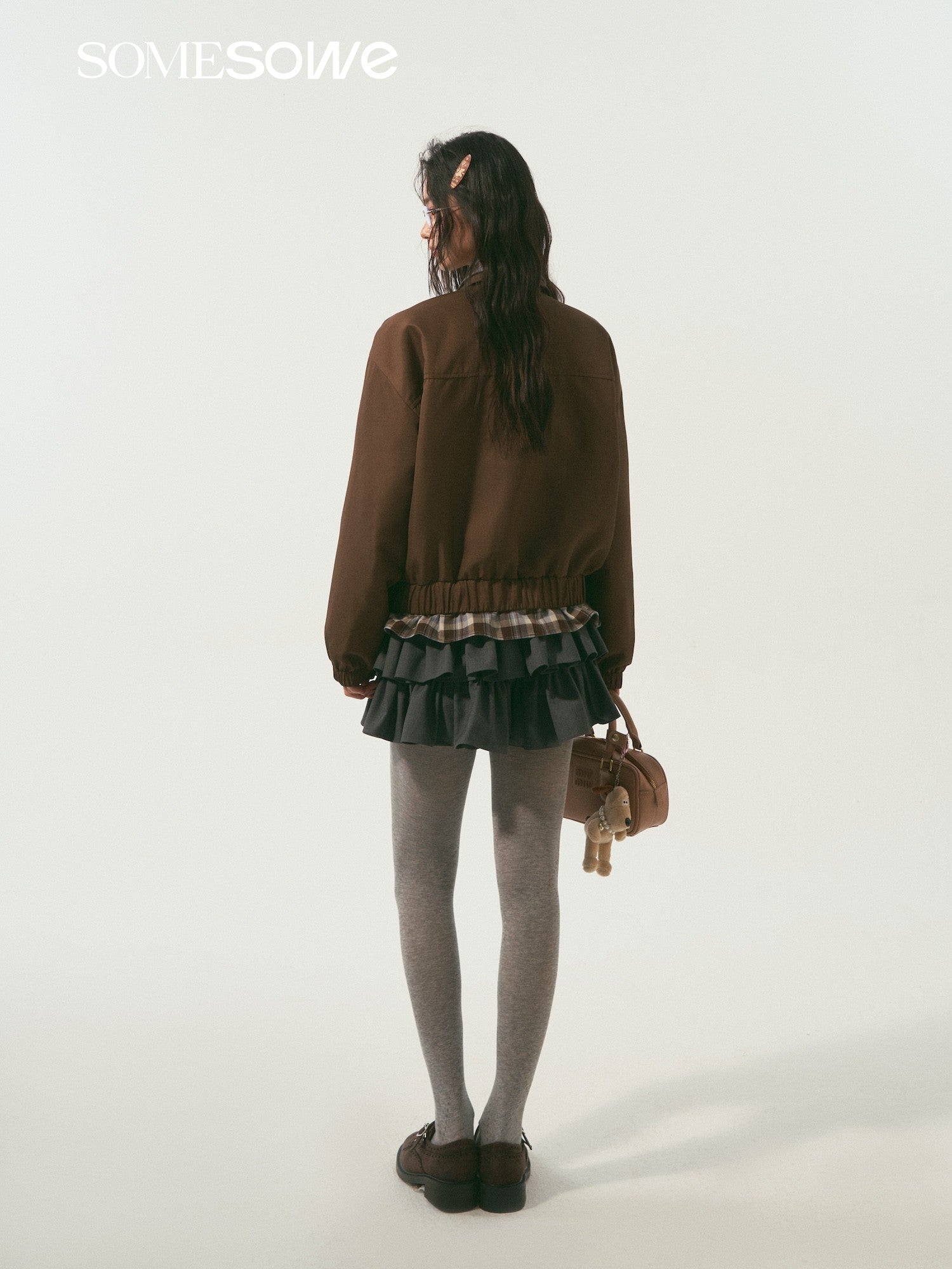 SOMESOWE S2509003 Double layered collar plaid spliced jacket