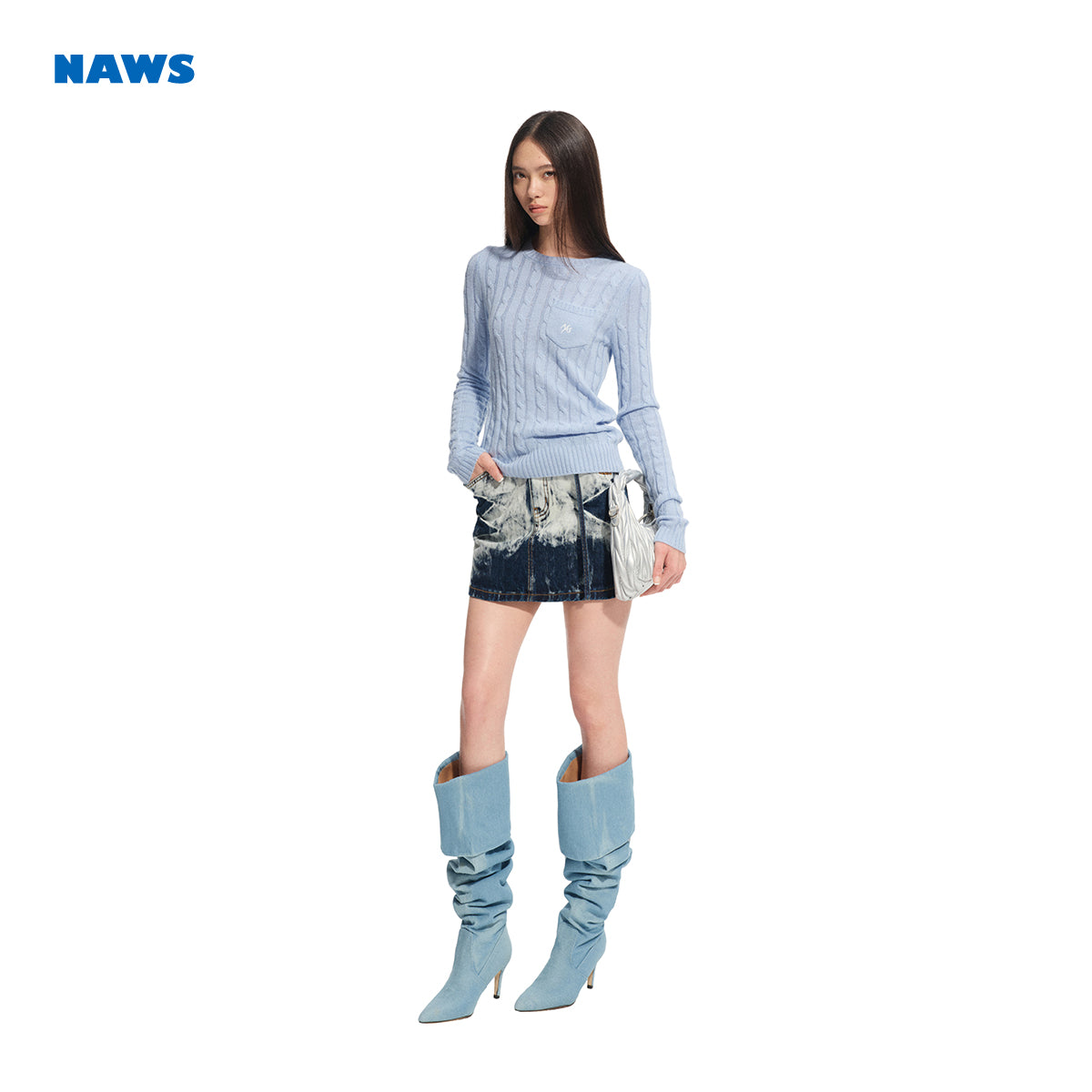 NAWS C053925 Twisted floral pattern knitted sweater