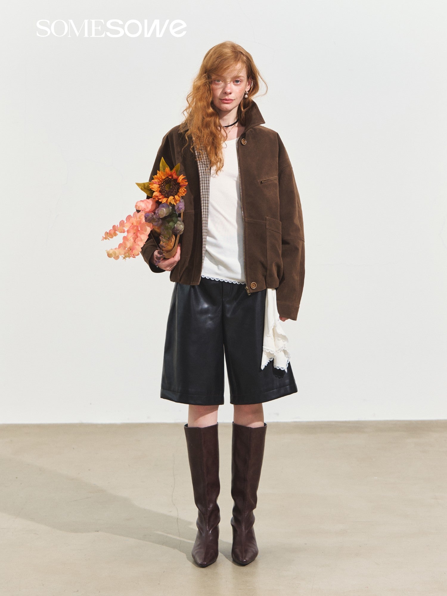 SOMESOWE S2508235 Elastic waist wide leg leather pants
