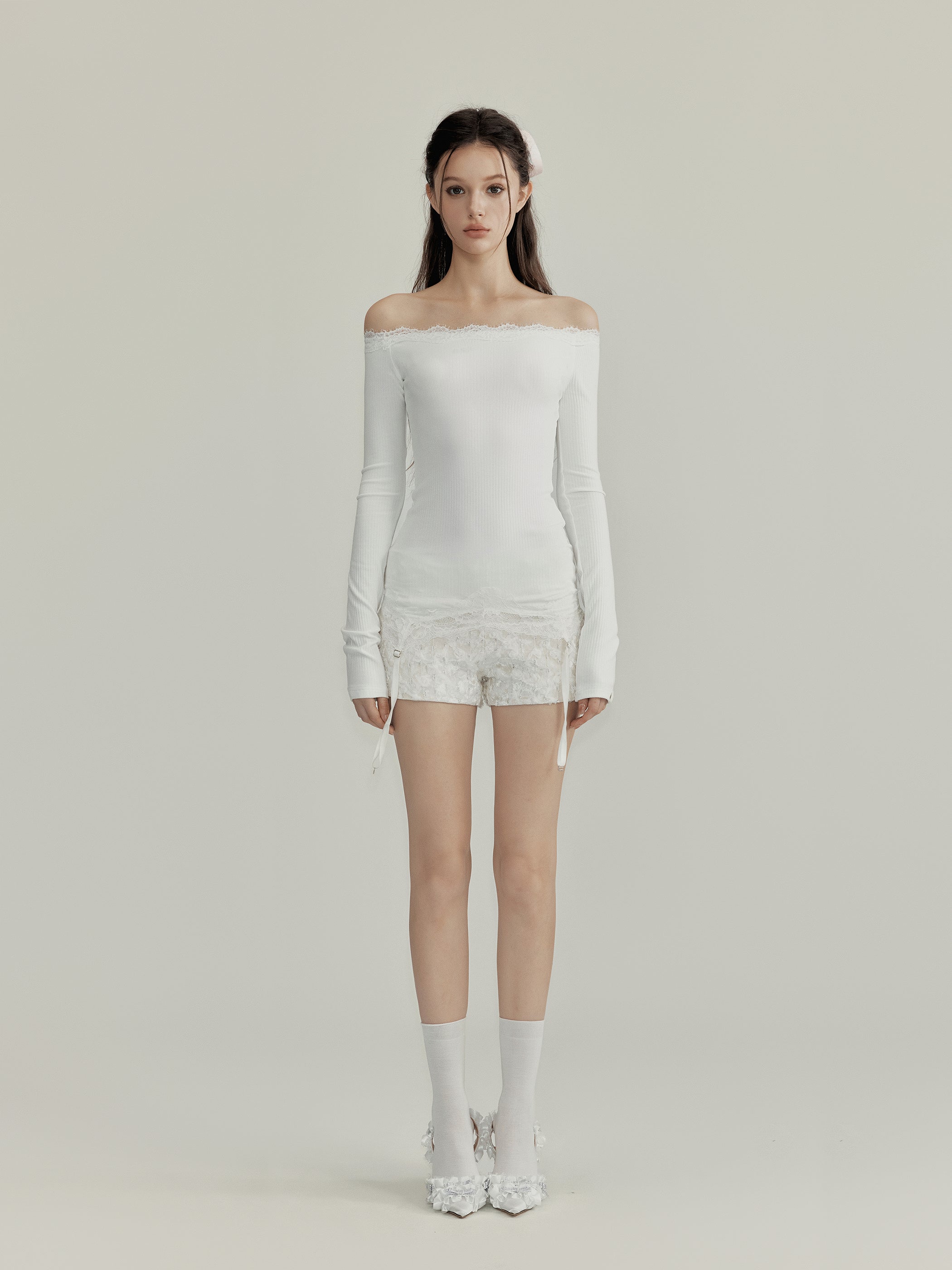 NOMEANSNO N135 Two-way wear lace off- shoulder camisole