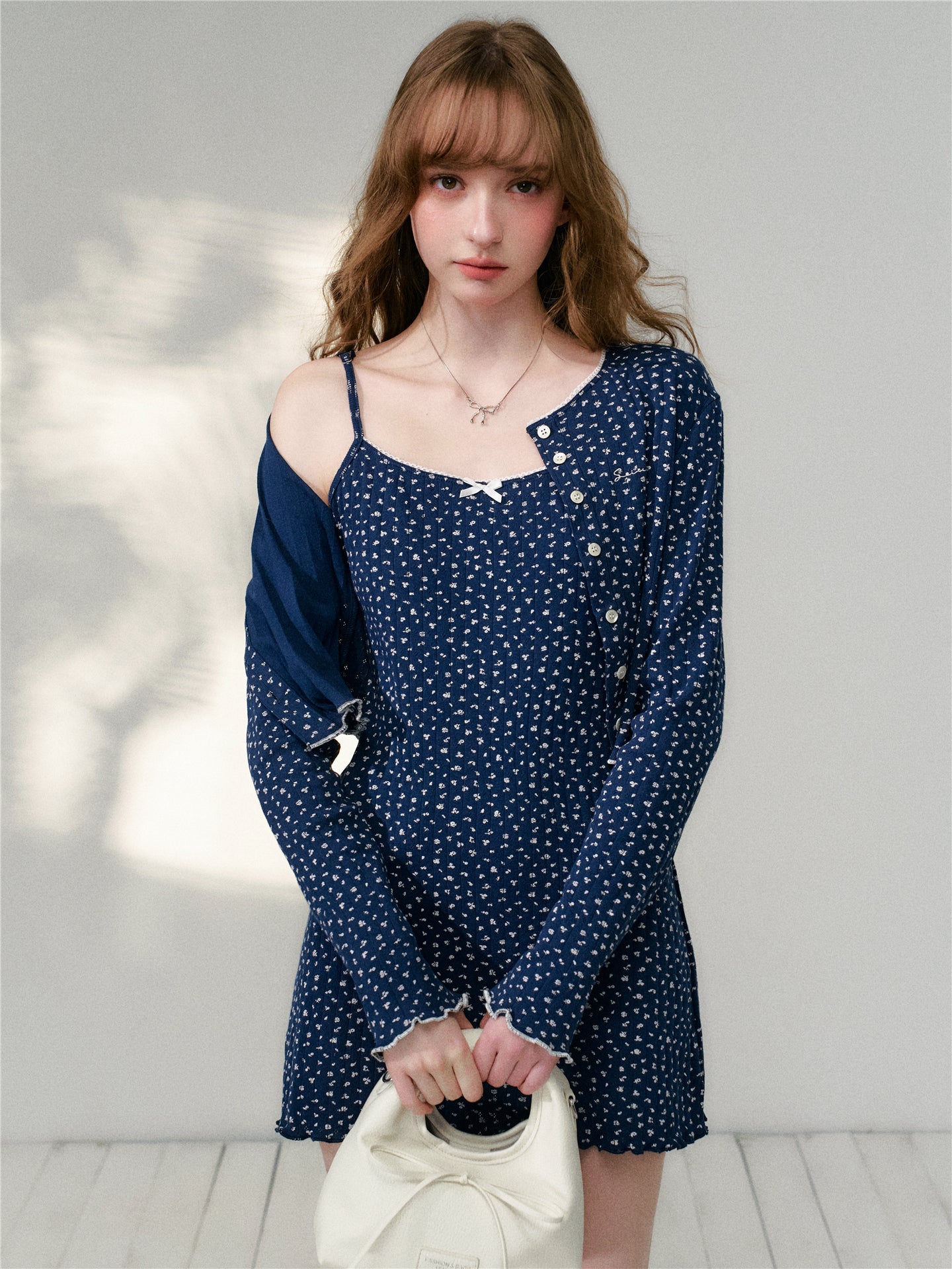 16DEWS 16D26129&16D26130 Blue floral short cardigan + camisole dress