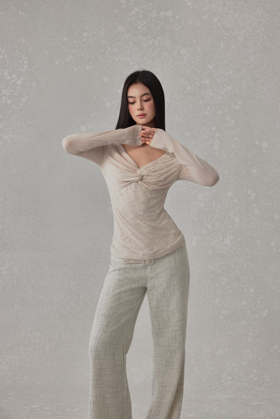 NONCESTNON N251 Lace knot long sleeved top