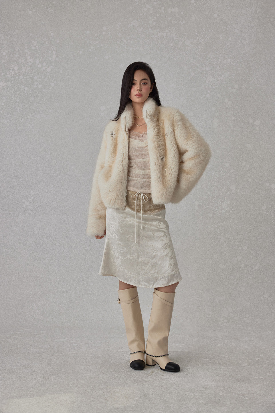 NONCESTNON N238 Pearl Buttoned Fur Coat