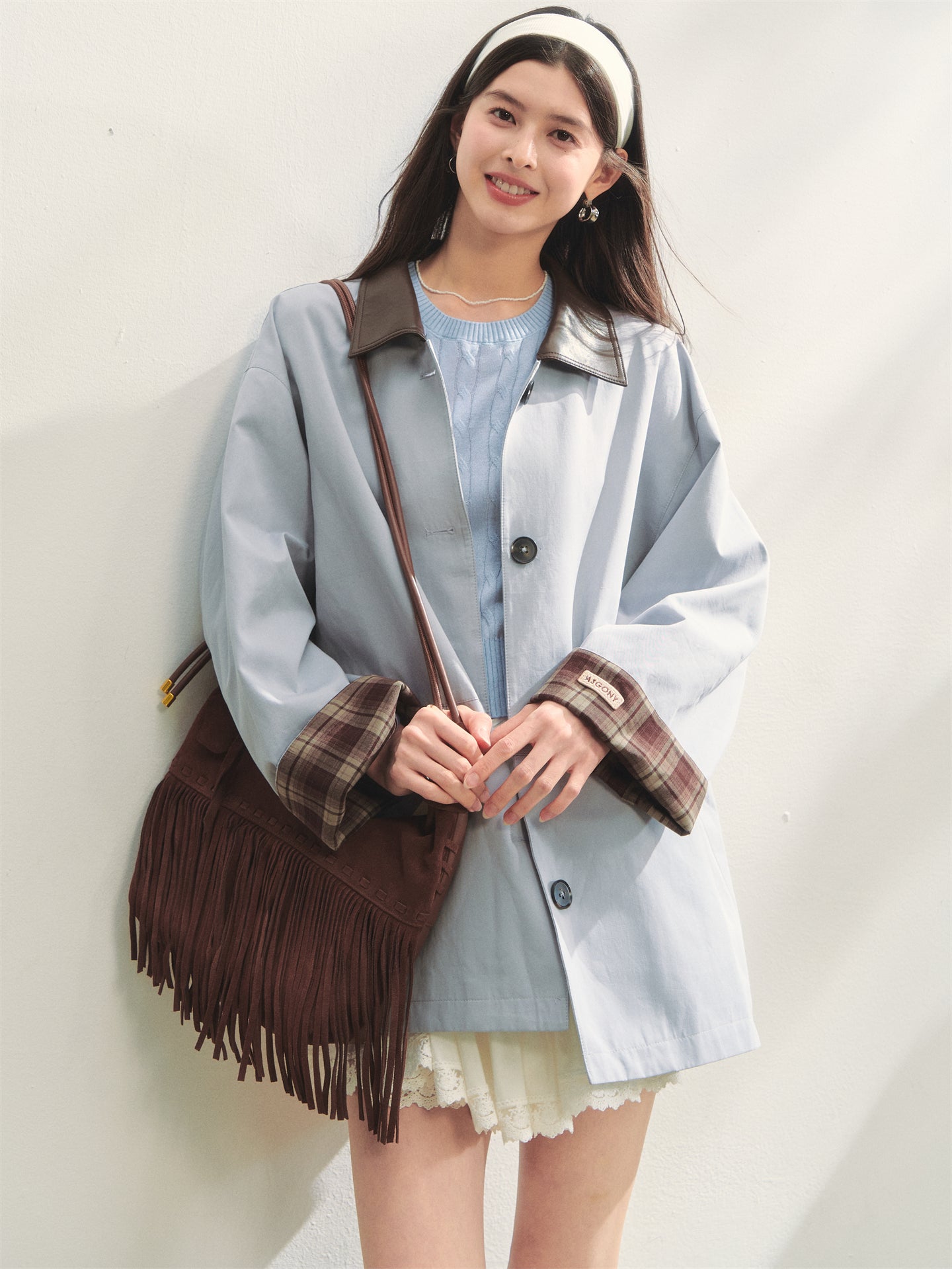 AsGony ASG25291 Grid splicing contrasting color windbreaker jacket