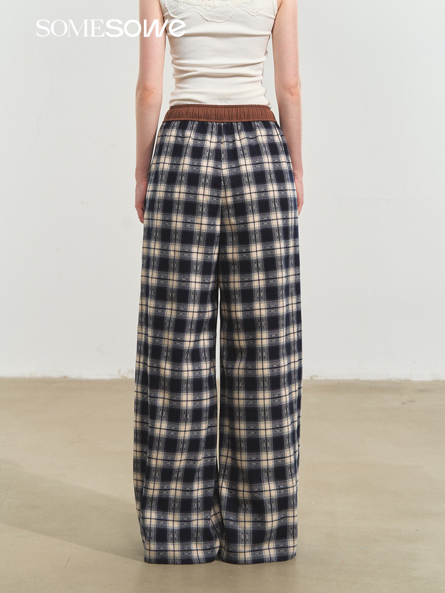 SOMESOWE S2508220 Lazy plaid wide leg casual pants