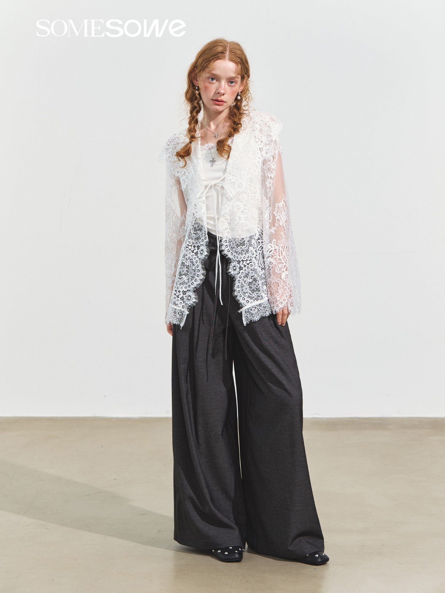 SOMESOWE S2508248 Hooded patchwork lace top