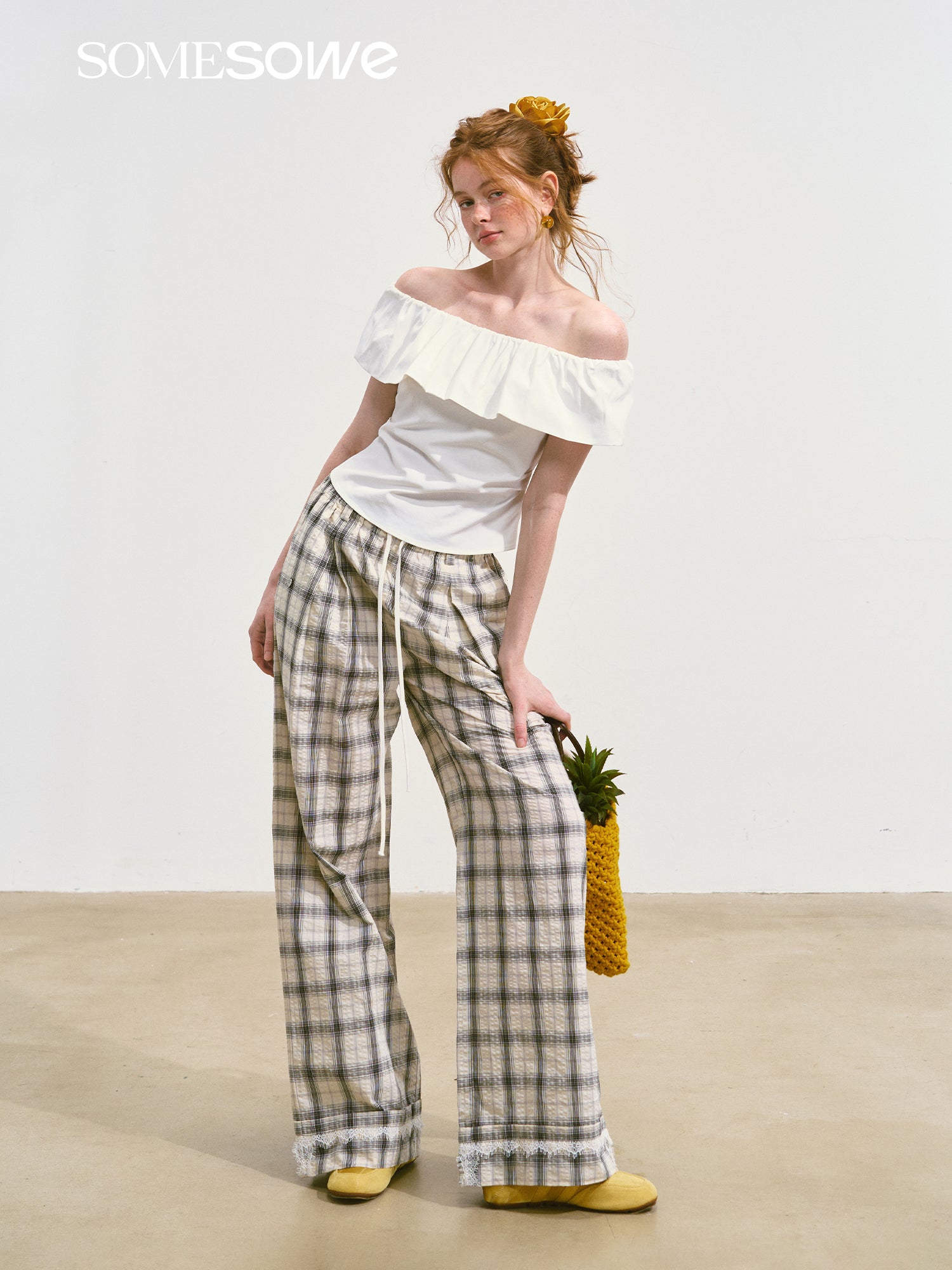 SOMESOWE S2508093 Plaid flanked casual pants