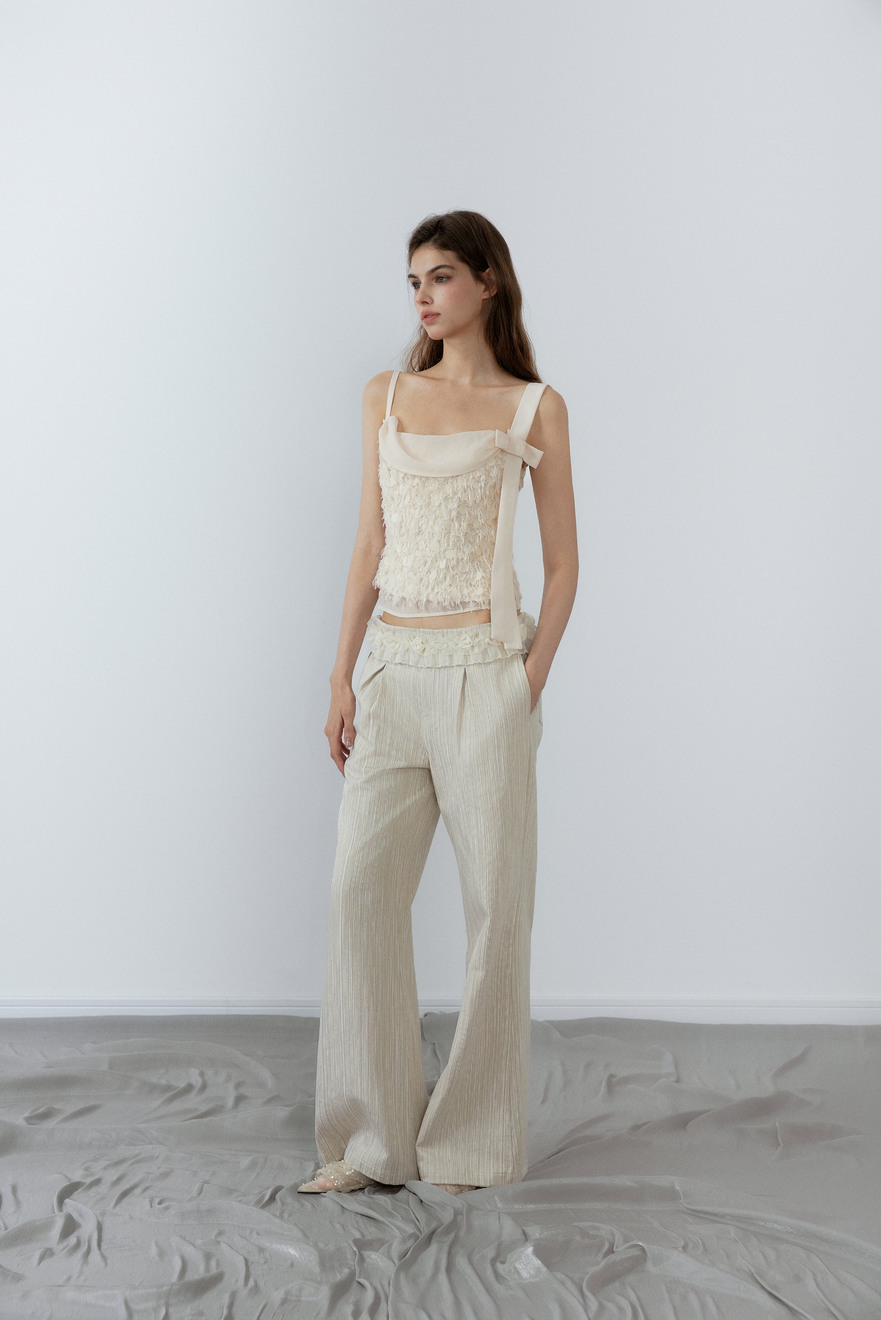 NONCESTNON N202 Bead ribbon camisole top
