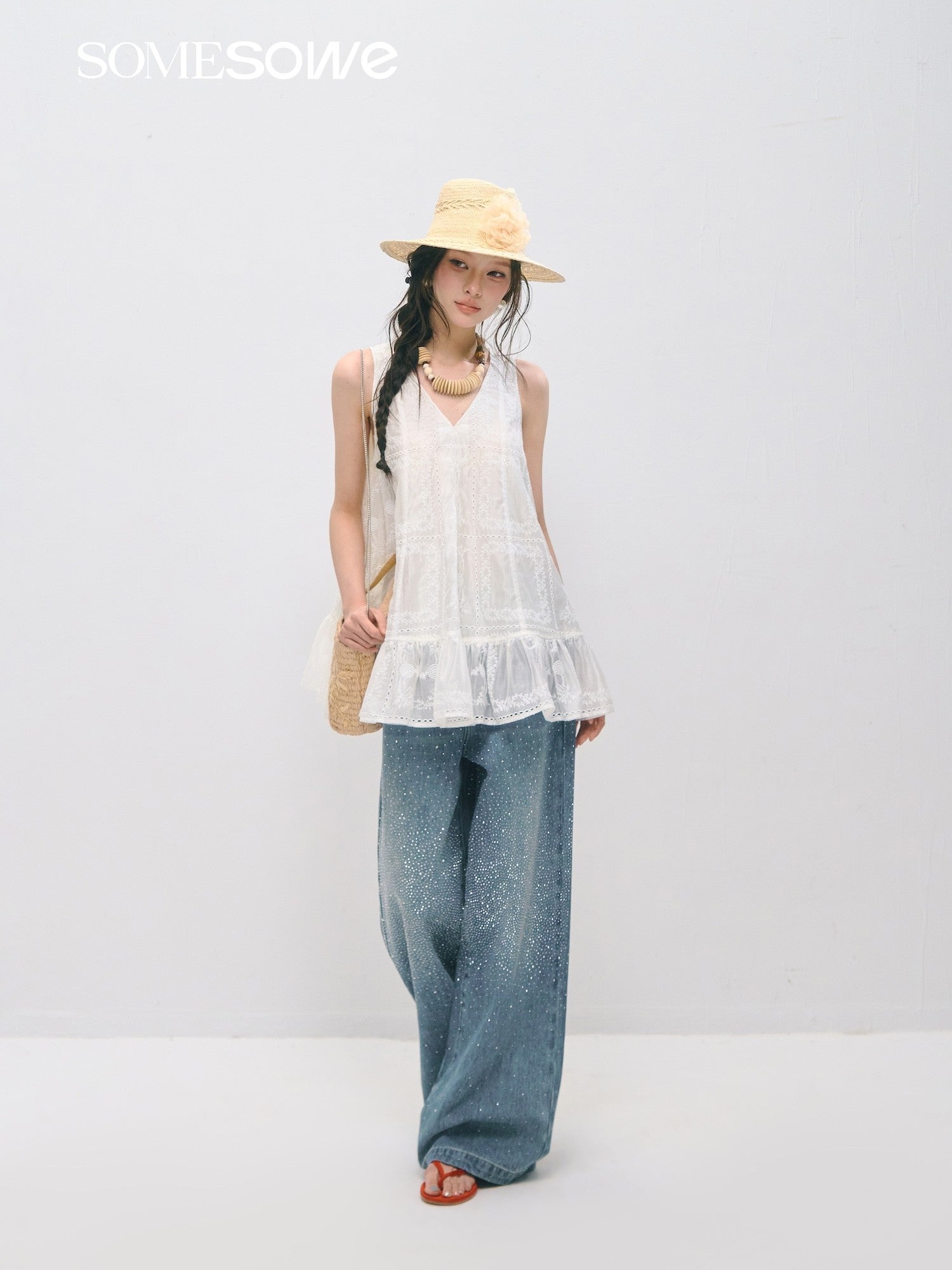 SOMESOWE S2509031 Embroidered ruffle edge dress