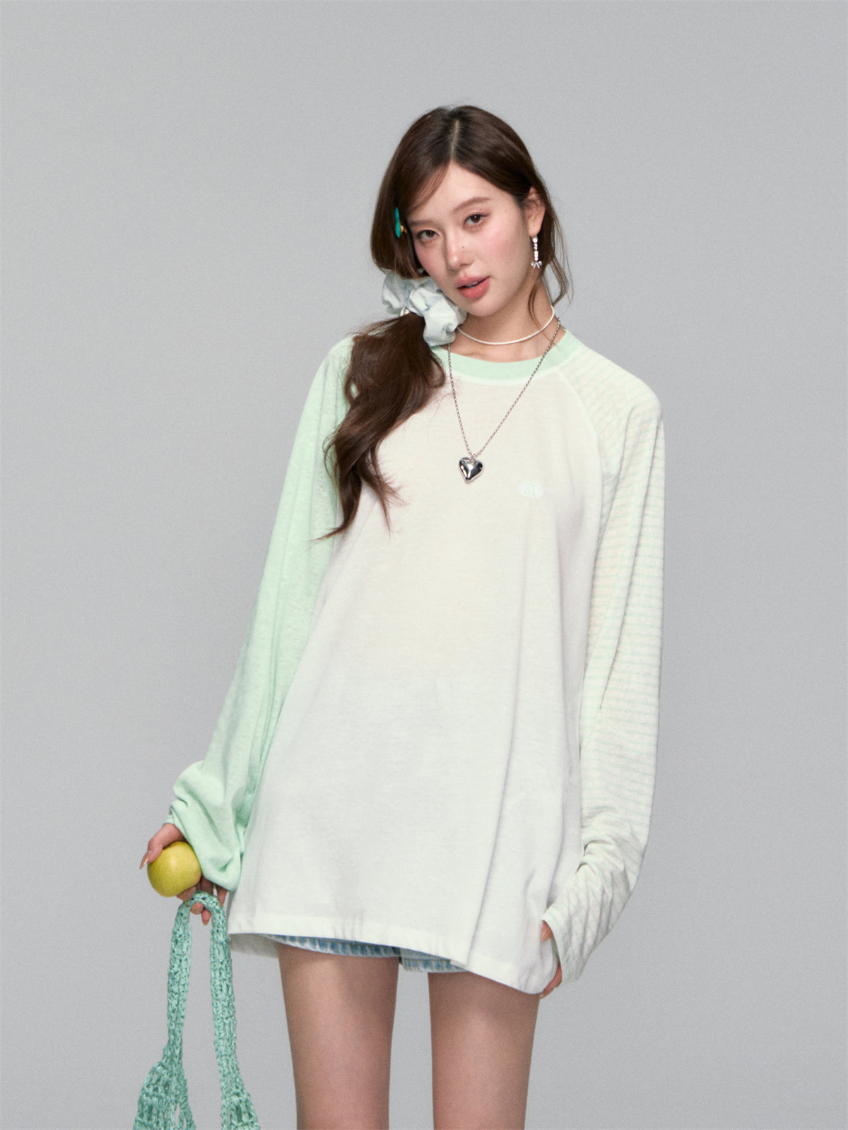 AsGony ASG25271 Striped contrasting sunscreen cover shirt