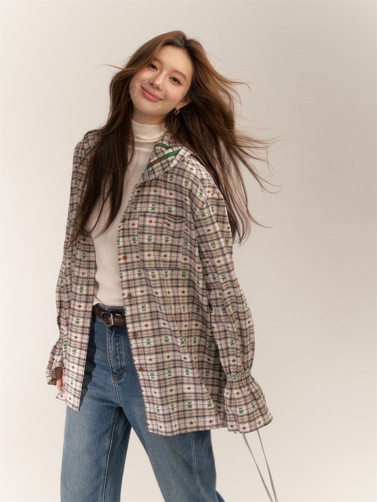 AsGony ASG24634 Checked hooded shirt