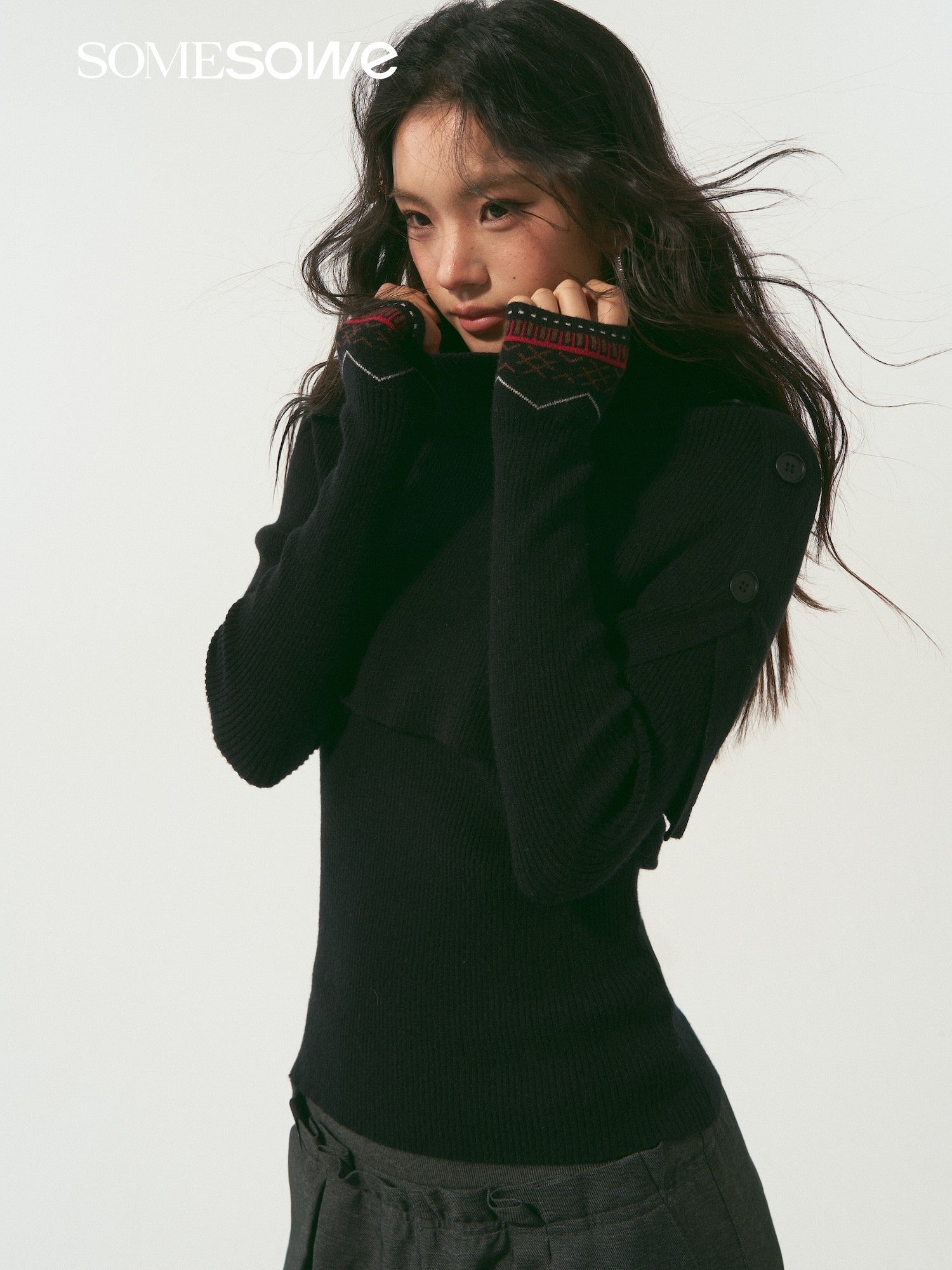 SOMESOWE S2508338 Shawl real two long sleeved knitted top