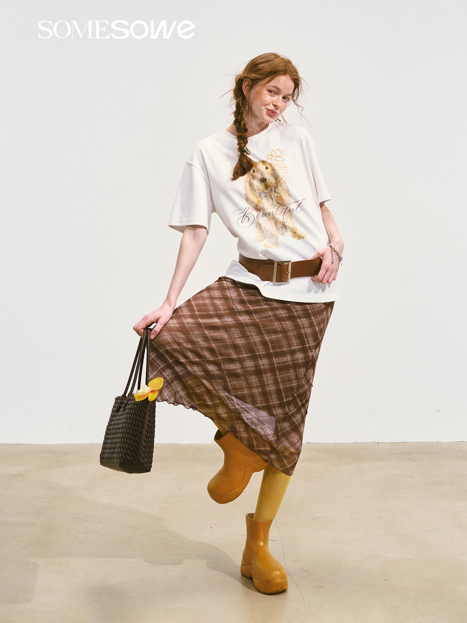 SOMESOWE S2508092 Plaid mesh elastic skirt
