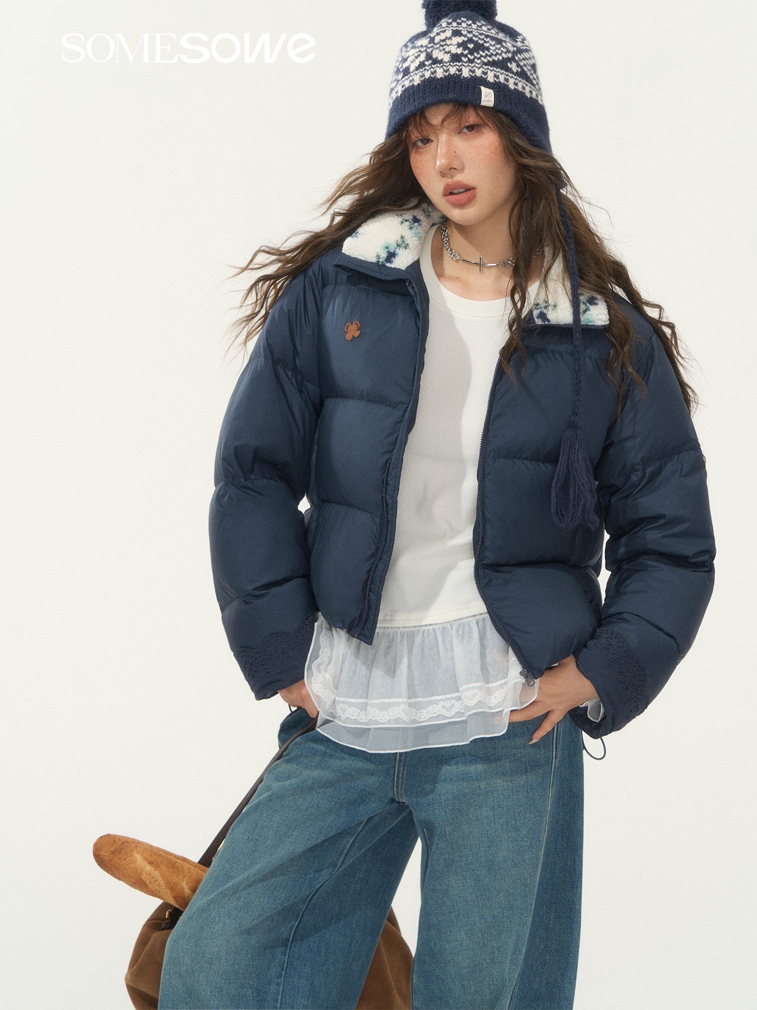 SOMESOWE S2508276 Fur collar splicing short down jacket