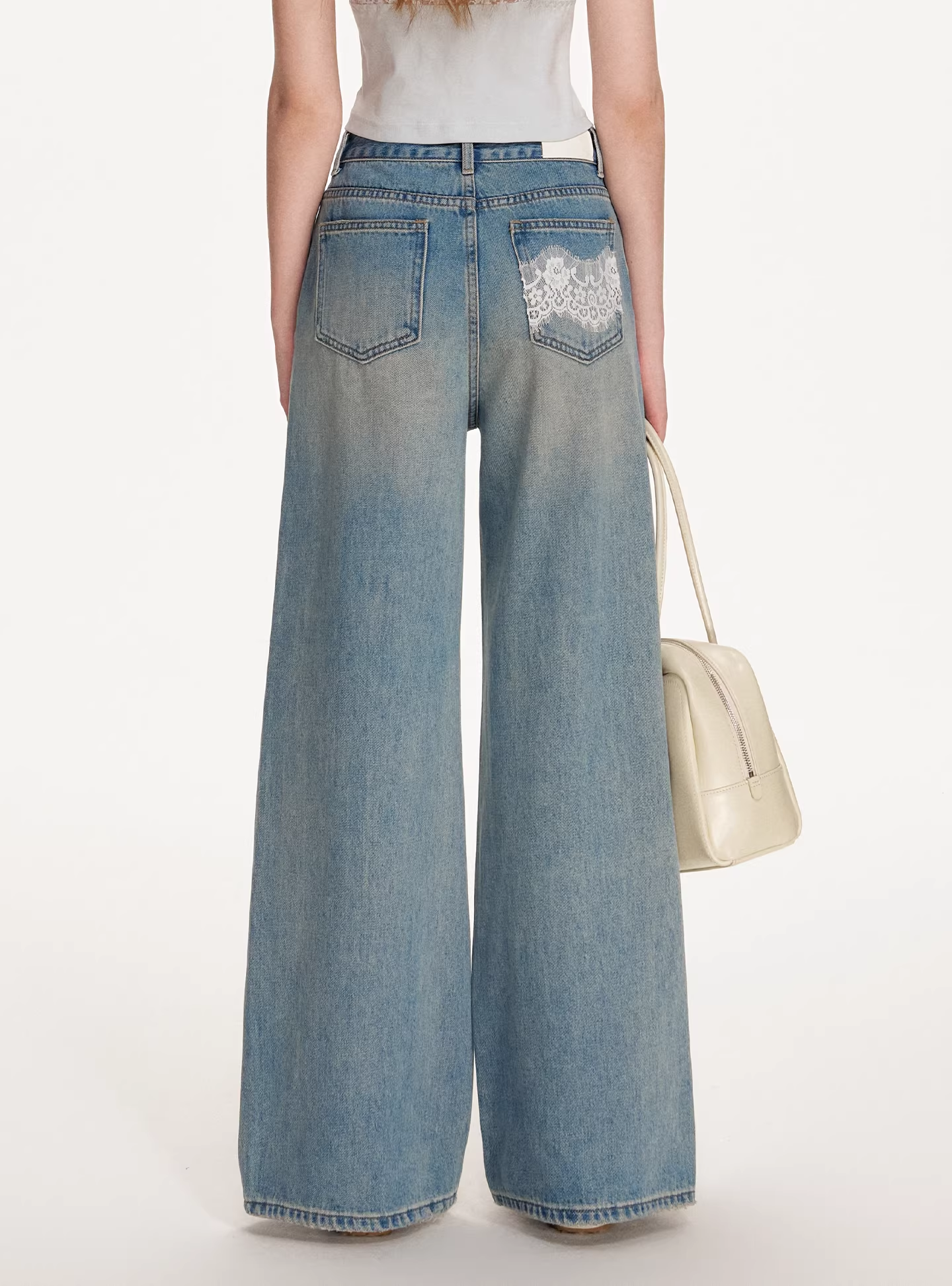 Kroche KN2025 Lace patchwork lace up jeans