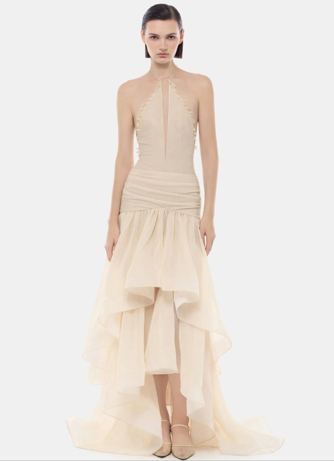 MONTSAND IVORY CUT-OUT HALTER DRESS
