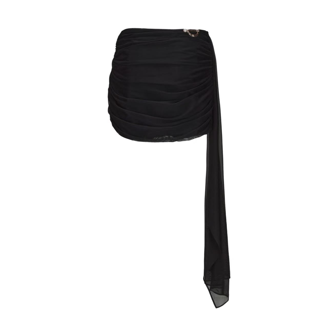 Kingwen Black V-neck long sleeved shirt + Pleated ribbon skirt set (seperate)