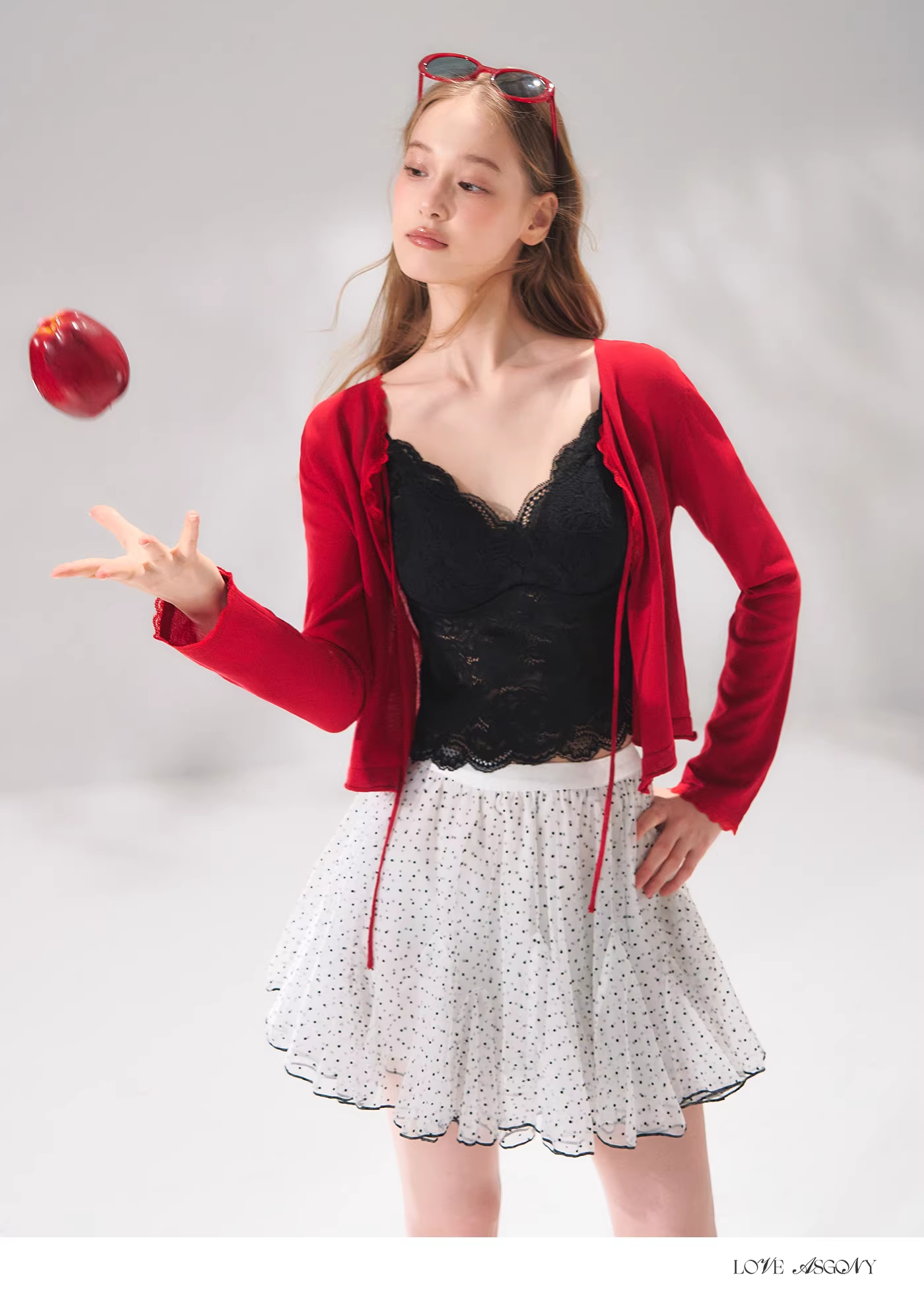 AsGony ASG26085 Knitted lace patchwork tie cardigan