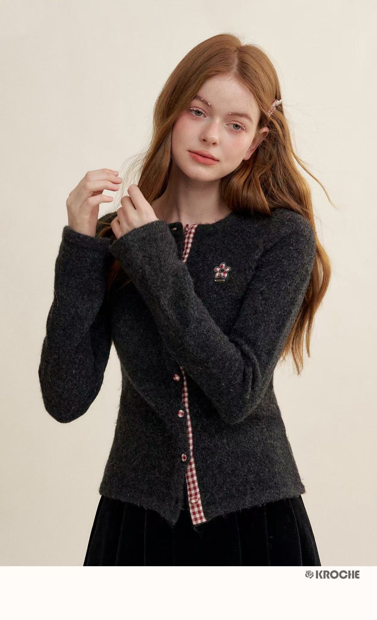 Kroche Splicing plaid cardigan