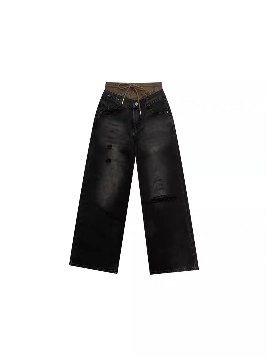 AsGony Oversize Grid Shirt & Broken Jeans