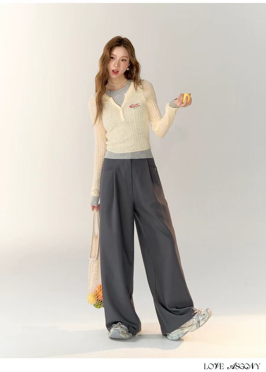 AsGony ASG24759 Embroidered fake two-piece top