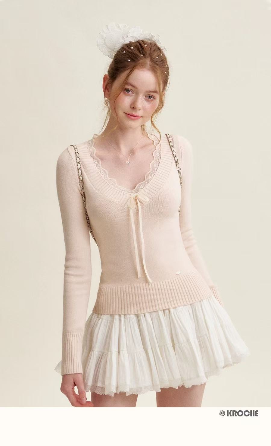 Kroche Peach pink tie up sweater