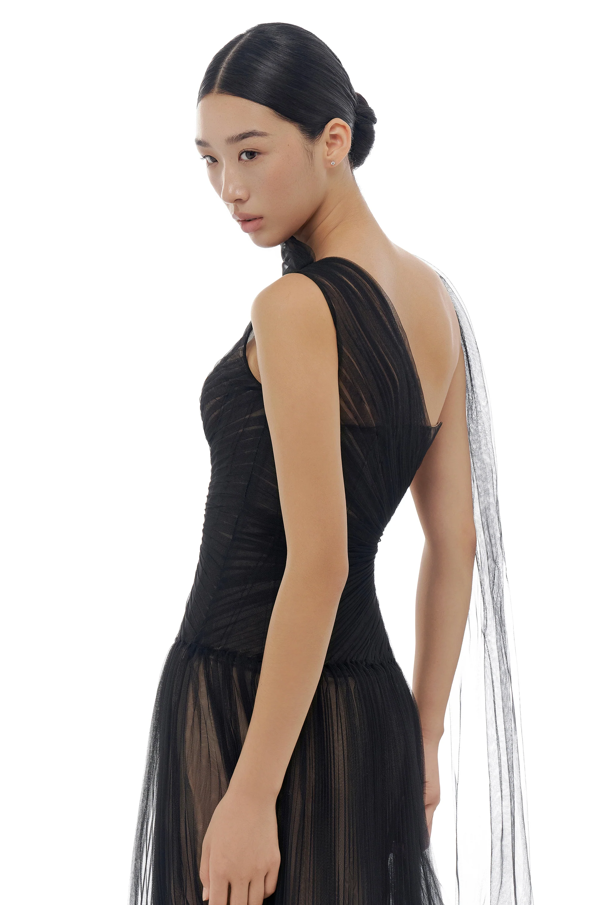 Montsand Draped Midi Dress-Black