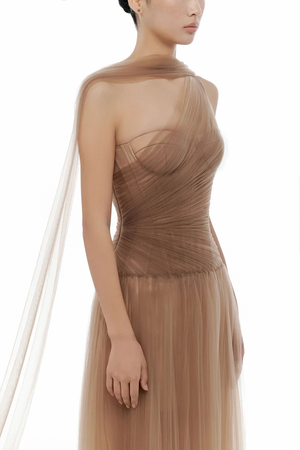 Montsand Draped Maxi Dress-Brown