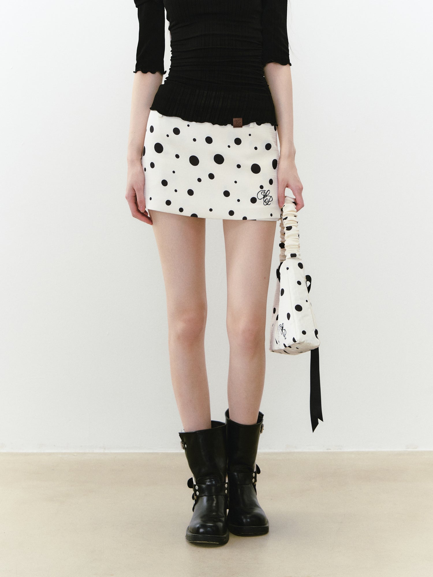 VIA PITTI VIABS216 Polka dot zipper mini skirt