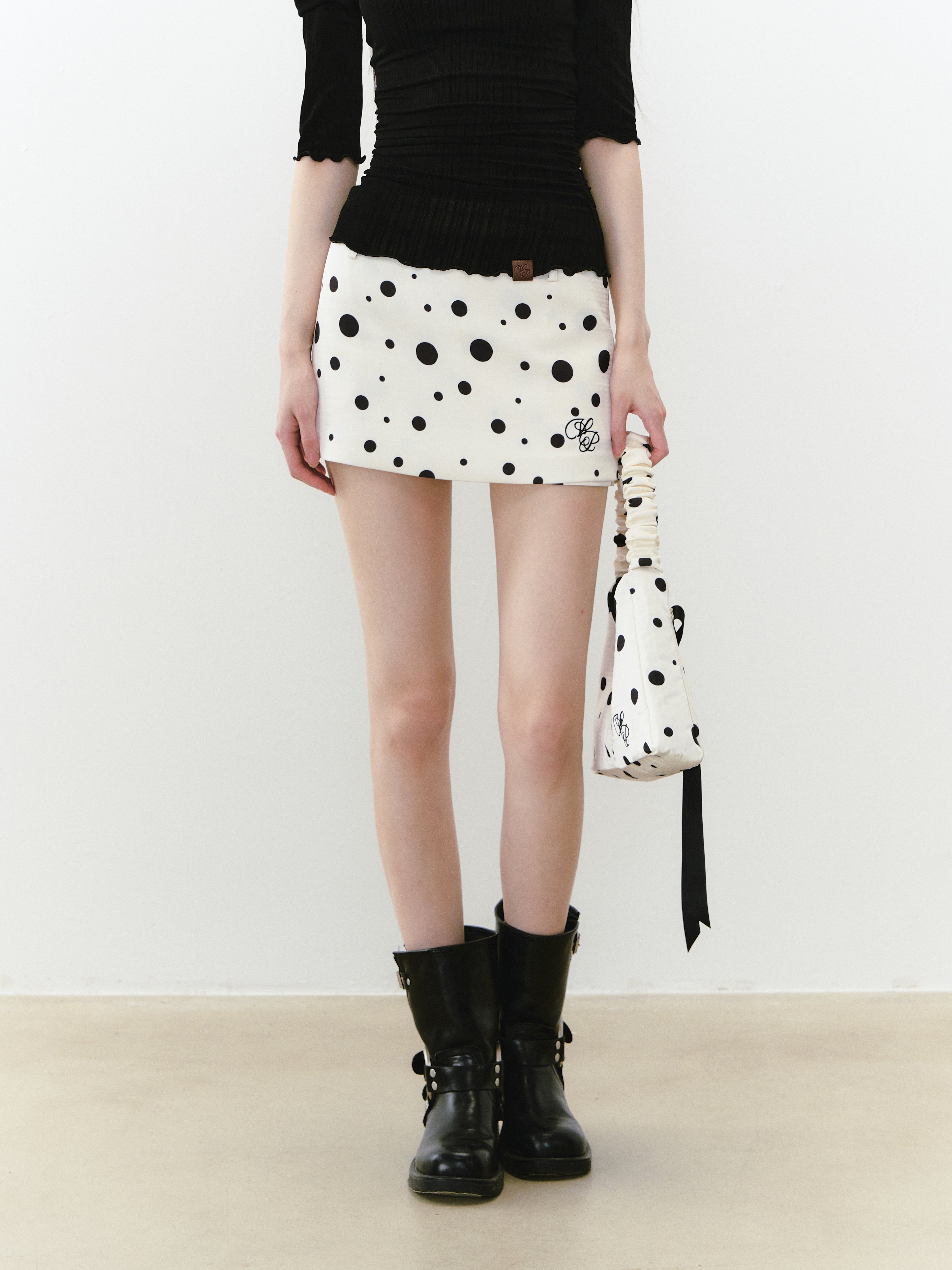 VIA PITTI VIABS216 Polka dot zipper mini skirt