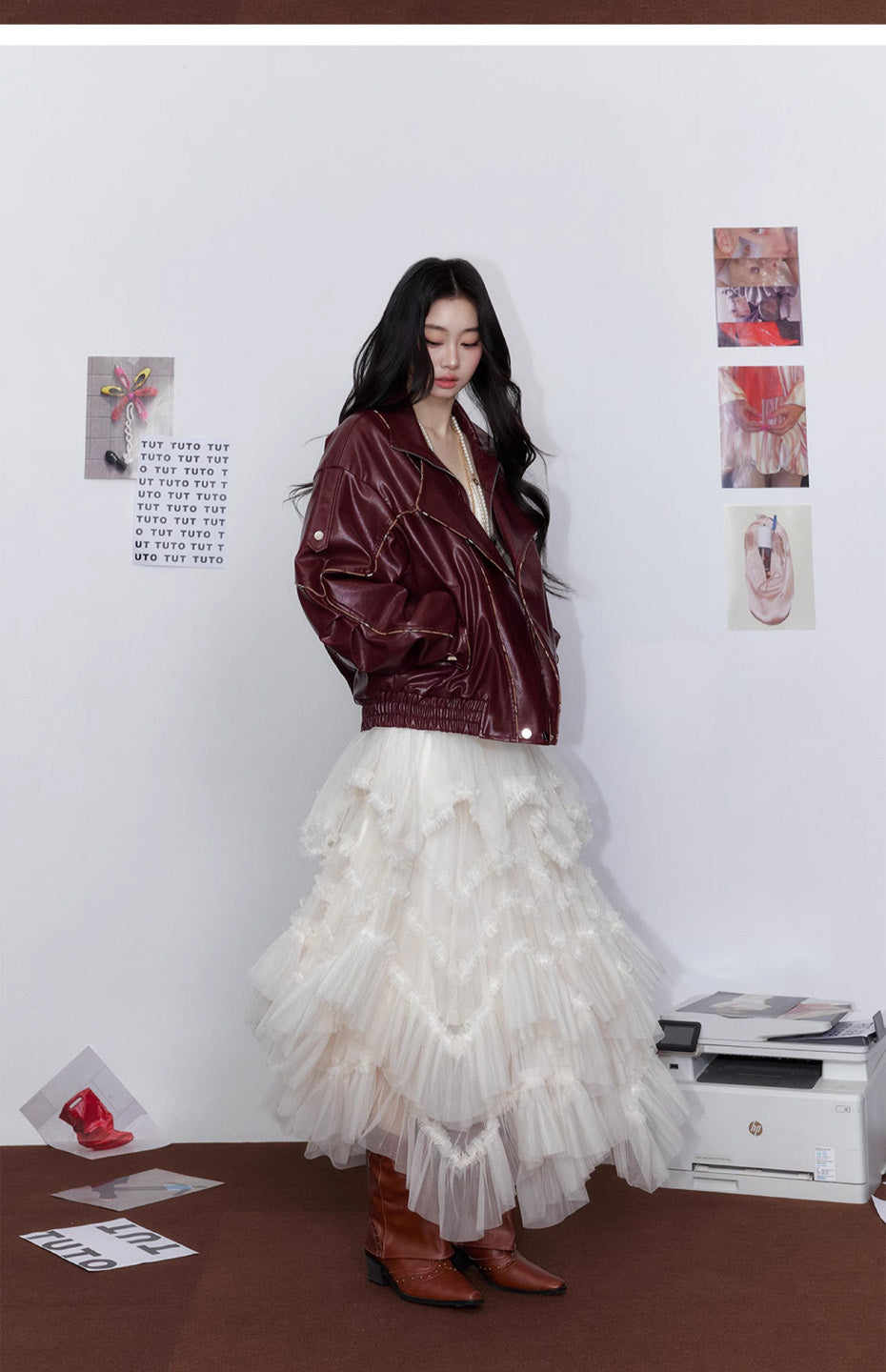 Tut tuto Loose collared motorcycle leather jacket