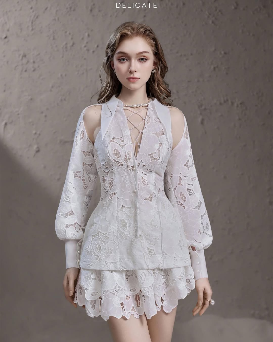 Delicate Lace hollow top + skirt set (seperate)