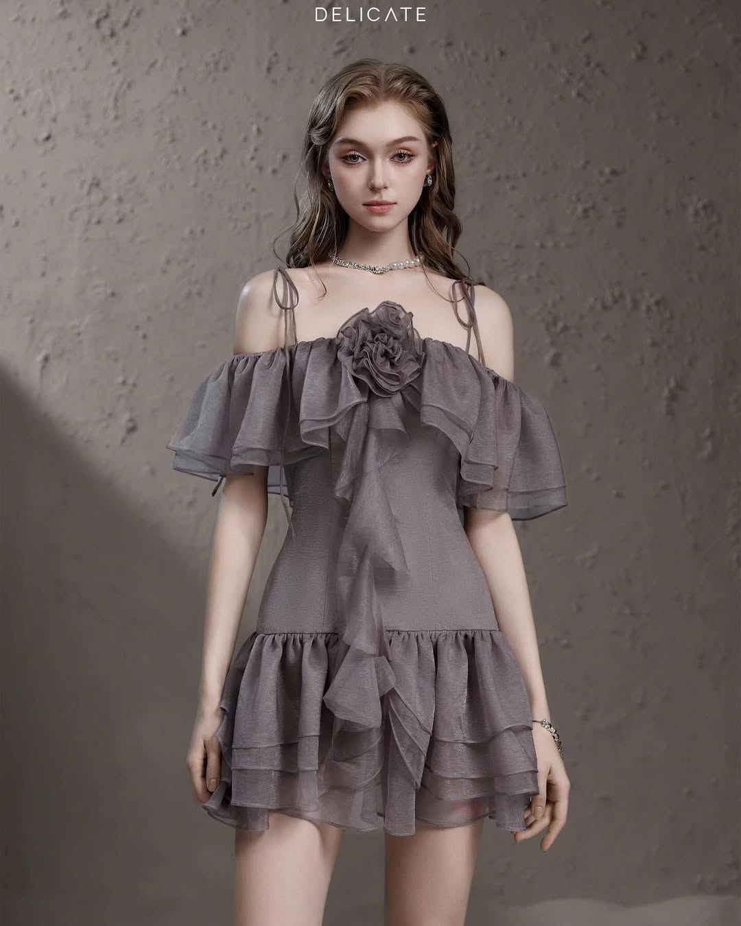 Delicate Rose chiffon camisole dress-grayish purple