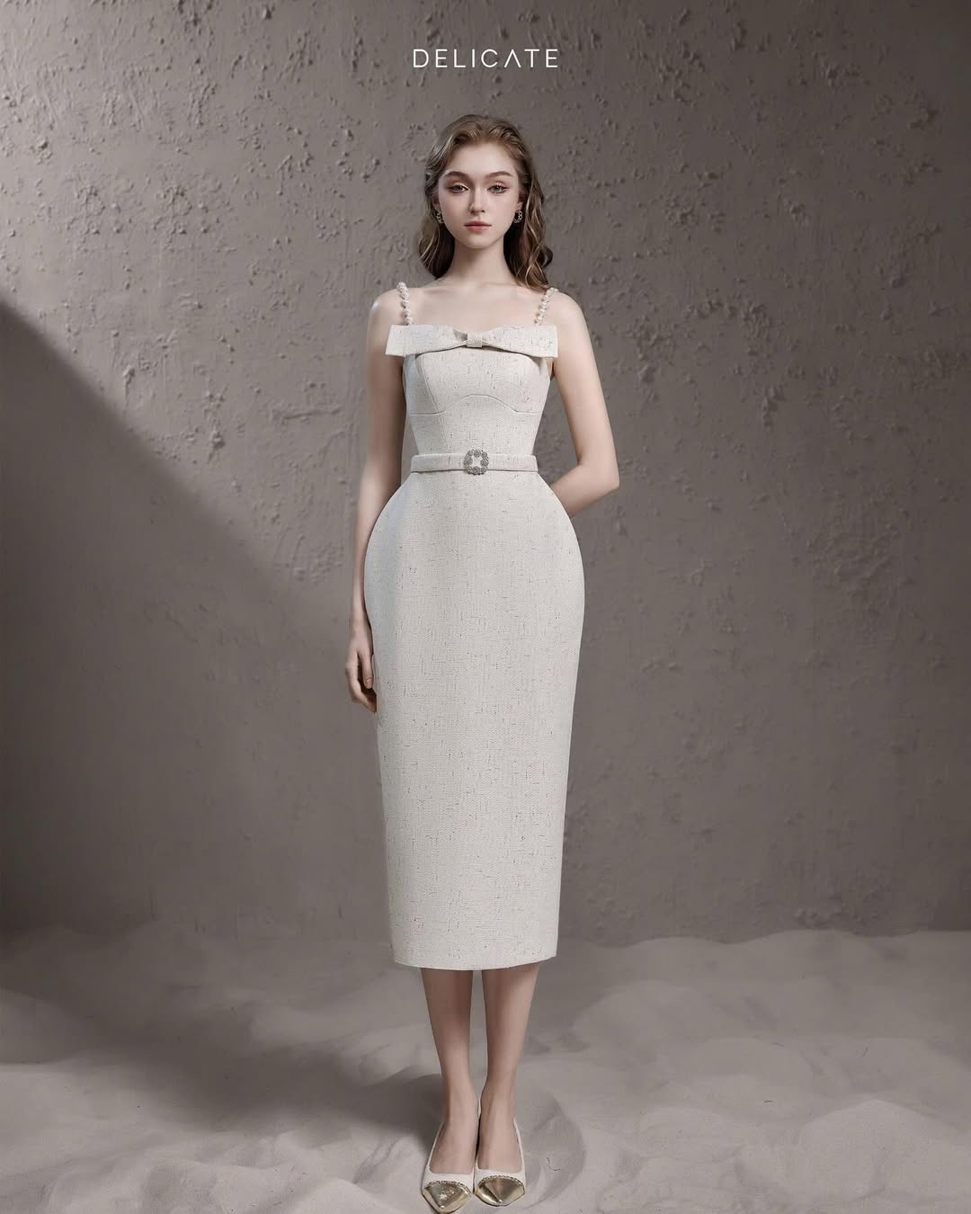 Delicate Bow tie waist cinching camisole dress