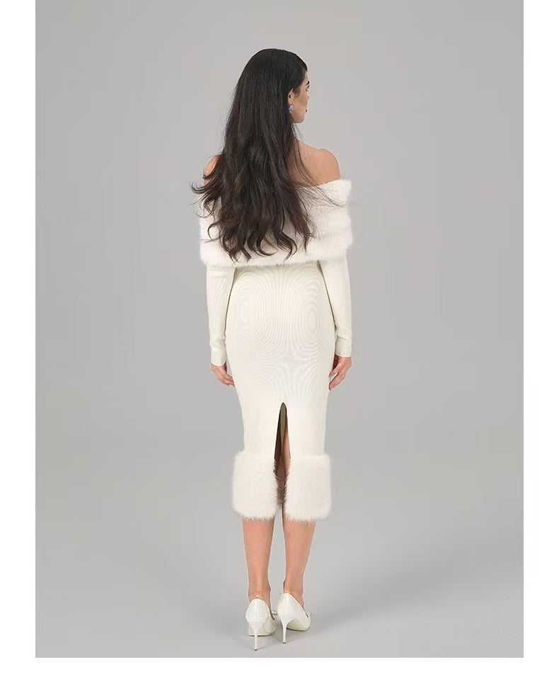 Nana Jacqueline Natalia Fur Dress (White)