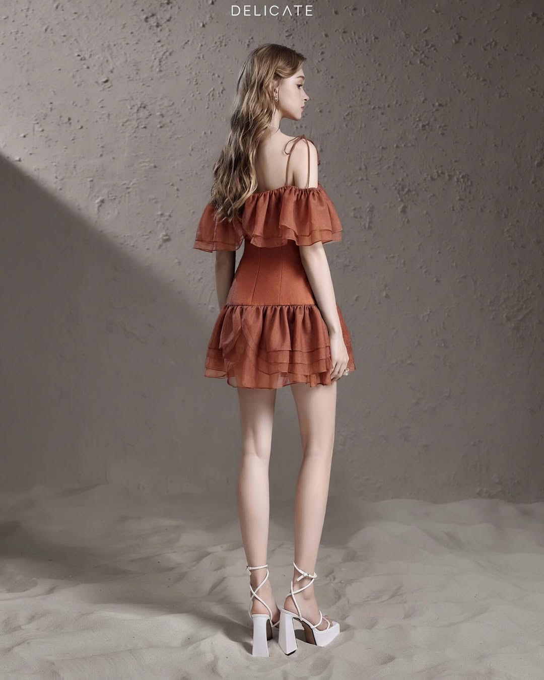 Delicate Rose chiffon camisole dress-red