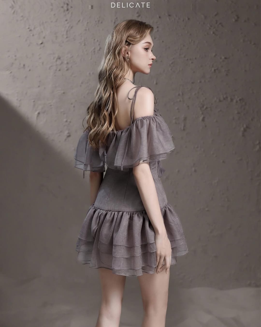 Delicate Rose chiffon camisole dress-grayish purple