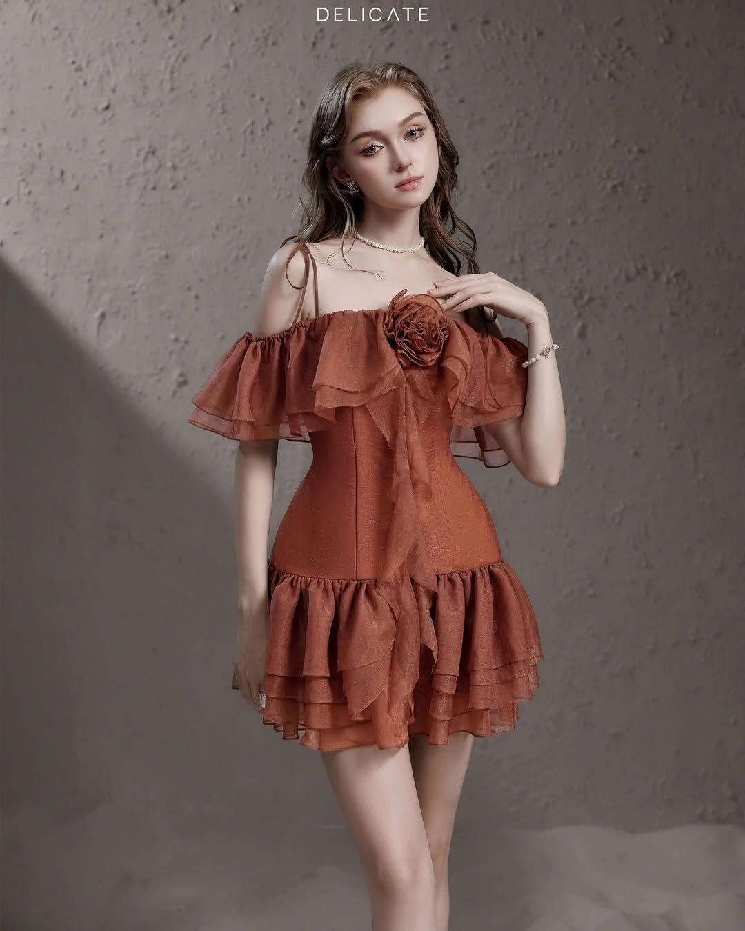 Delicate Rose chiffon camisole dress-red