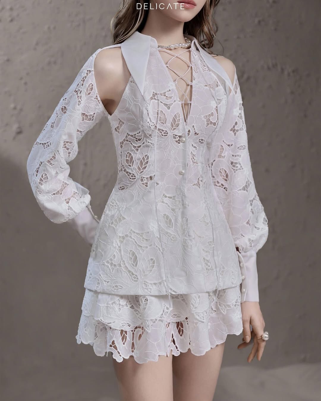 Delicate Lace hollow top + skirt set (seperate)