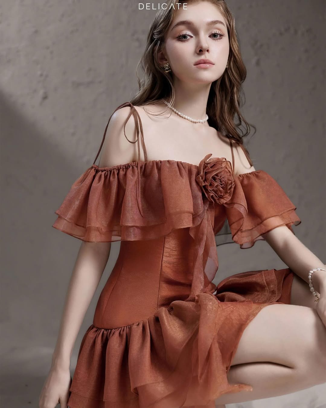 Delicate Rose chiffon camisole dress-red